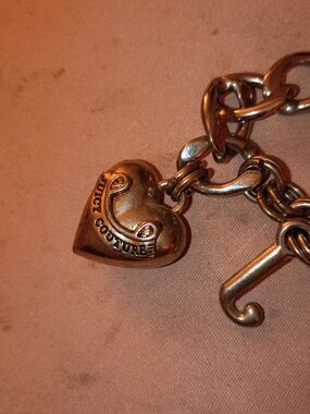 Juicy Couture Silver Tone Heart Charm Bracelet